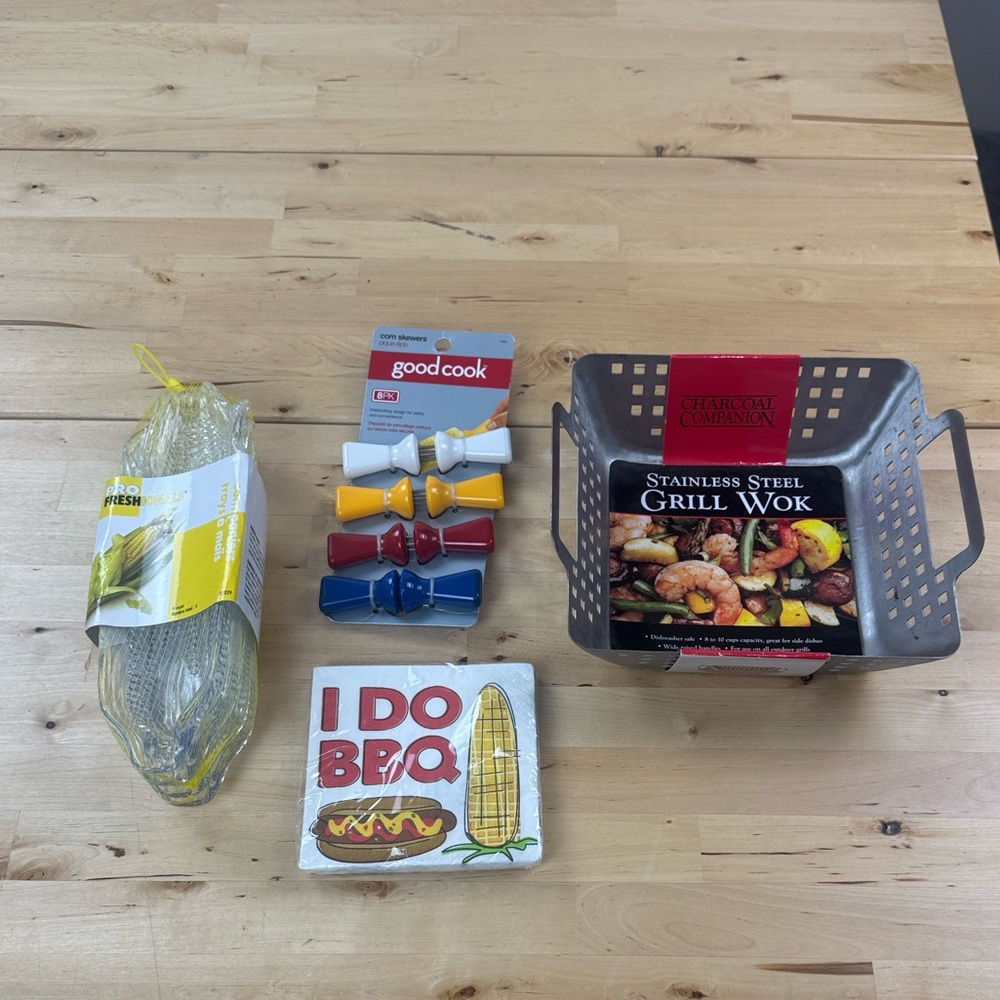 Stainless Steel Grill Wok, Corn on the Cob Accessories & Napkins Summertime BBQ